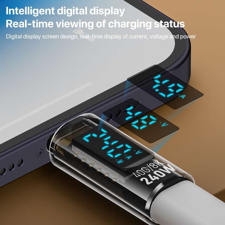 Type-C Male to Type-C Female 240W Full-featured Adapter with Digital Display(Transparent Blue)