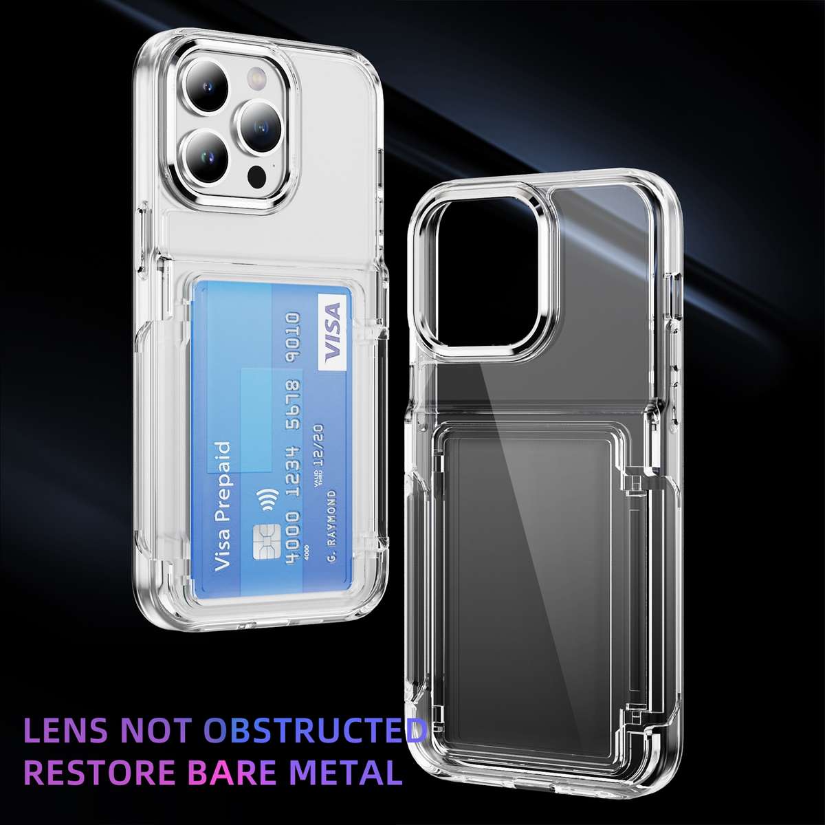 For iPhone 13 Pro Card Holder Acrylic Hybrid TPU Phone Case(Transparent)