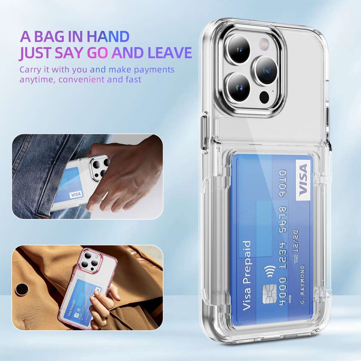 For iPhone 13 Pro Card Holder Acrylic Hybrid TPU Phone Case(Transparent)