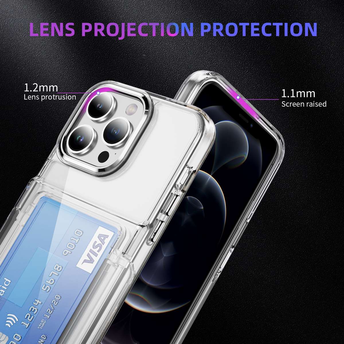 For iPhone 13 Pro Card Holder Acrylic Hybrid TPU Phone Case(Transparent)