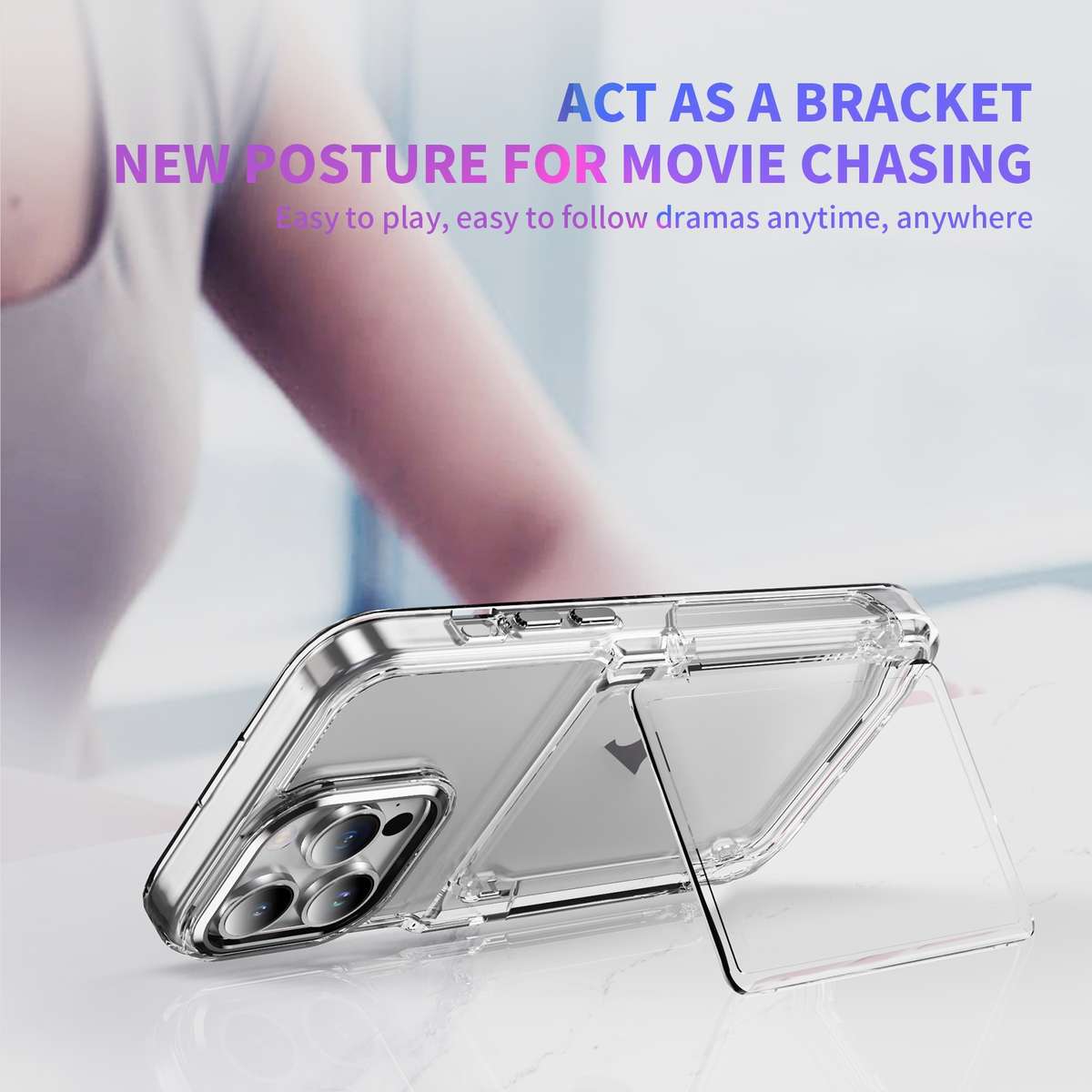 For iPhone 13 Pro Card Holder Acrylic Hybrid TPU Phone Case(Transparent)