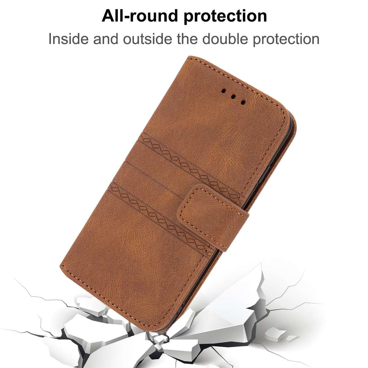 For Redmi K80 Ultra Embossed Stripes Skin Feel Leather Phone Case(Brown)
