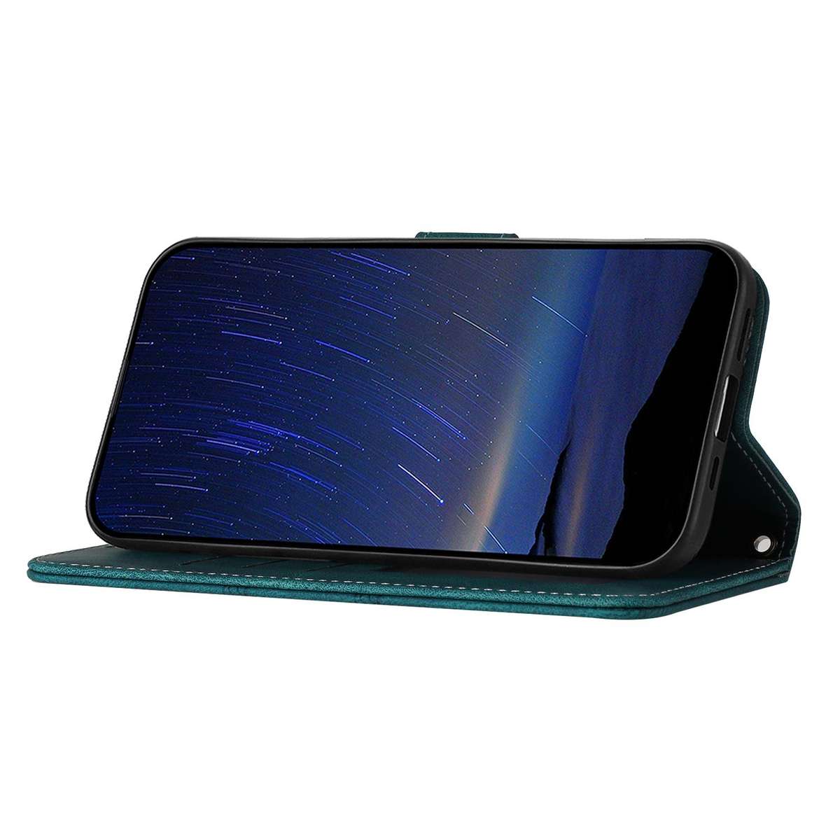 For Redmi K80 Ultra Embossed Stripes Skin Feel Leather Phone Case(Dark Green)
