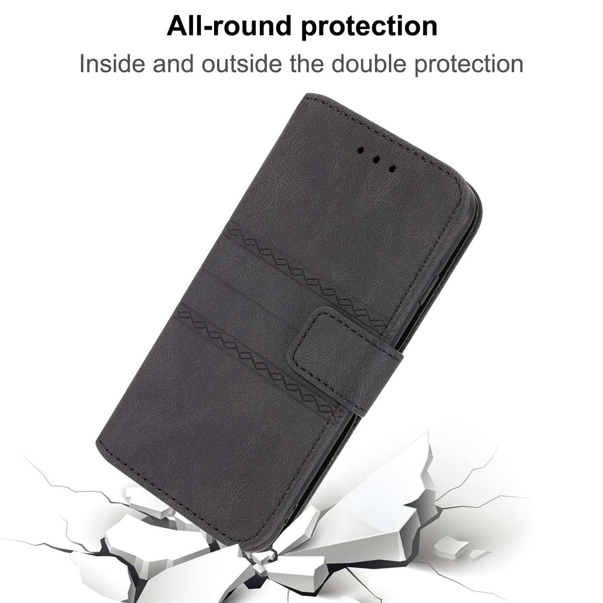 For Redmi K80 Ultra Embossed Stripes Skin Feel Leather Phone Case(Black)
