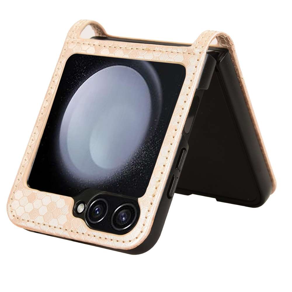 For Samsung Galaxy Z Flip7 FE / Z Flip6 5G Honeycomb Dot Texture Leather Phone Case(Gold)