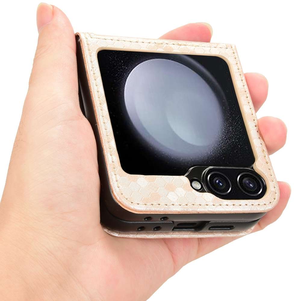 For Samsung Galaxy Z Flip7 FE / Z Flip6 5G Honeycomb Dot Texture Leather Phone Case(Gold)