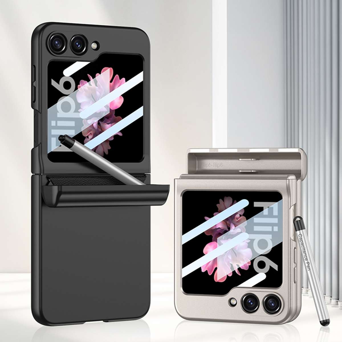 For Samsung Galaxy Z Flip6 / Flip7 FE GKK Integrated Magnetic Full Coverage Flip Phone ... (Black)