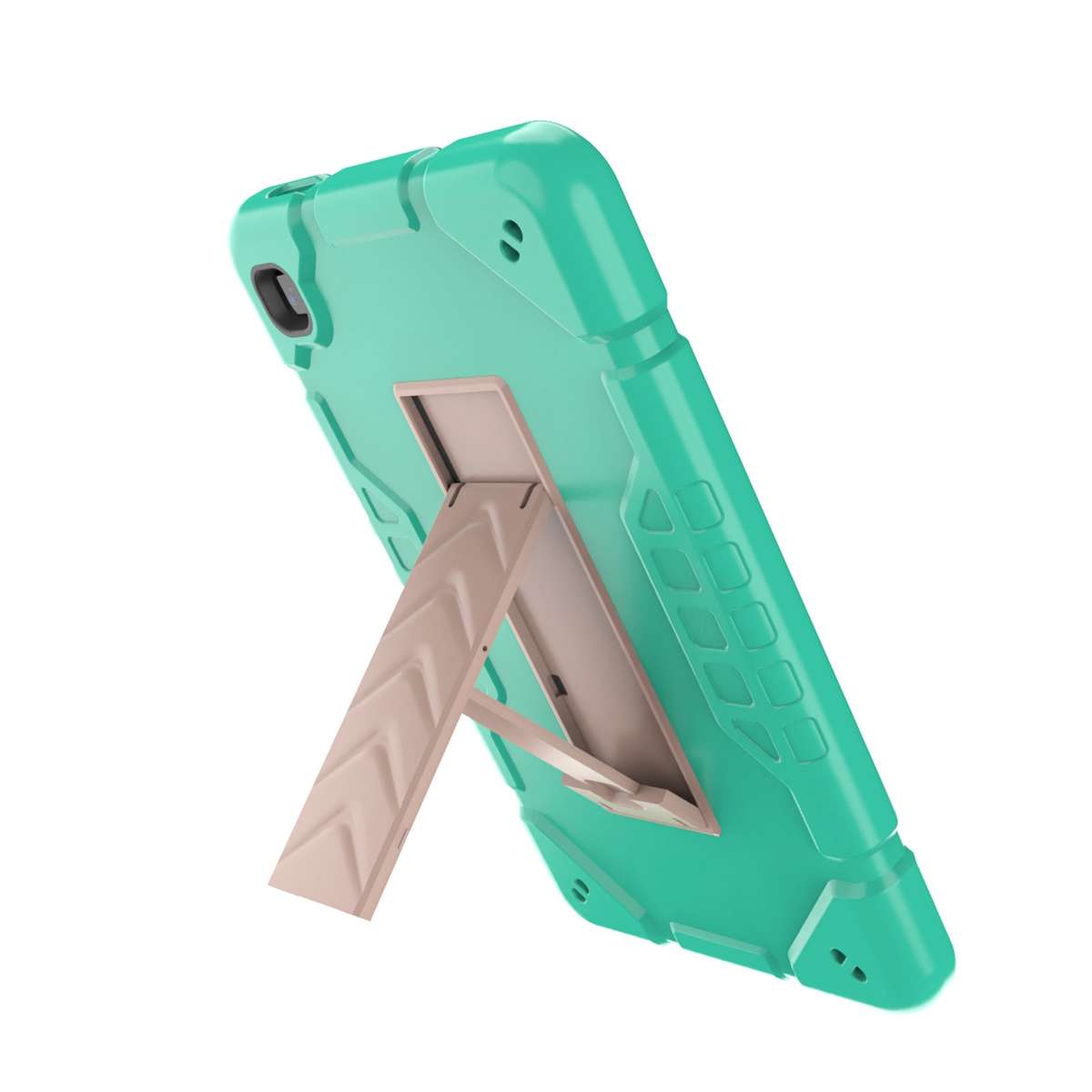 For Samsung Galaxy Tab A7 Lite Armor Holder Silicone Hybrid PC Tablet Case(Mint Green Gold)