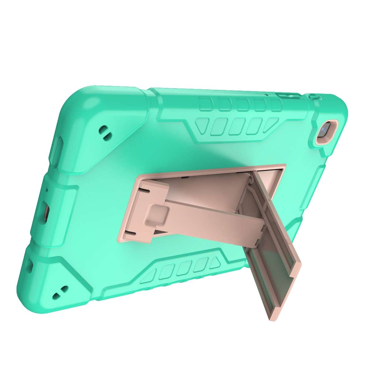 For Samsung Galaxy Tab A7 Lite Armor Holder Silicone Hybrid PC Tablet Case(Mint Green Gold)