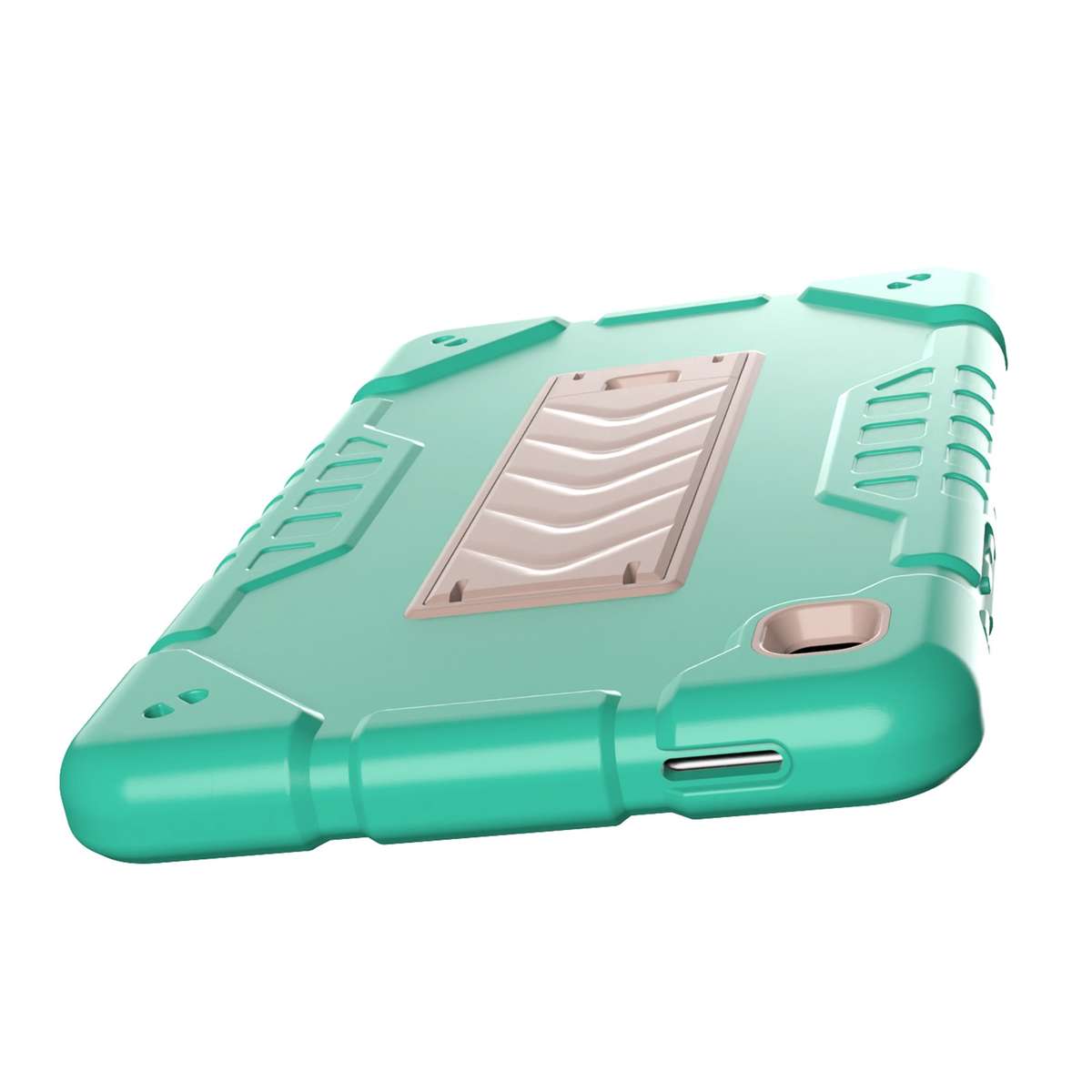 For Samsung Galaxy Tab A7 Lite Armor Holder Silicone Hybrid PC Tablet Case(Mint Green Gold)
