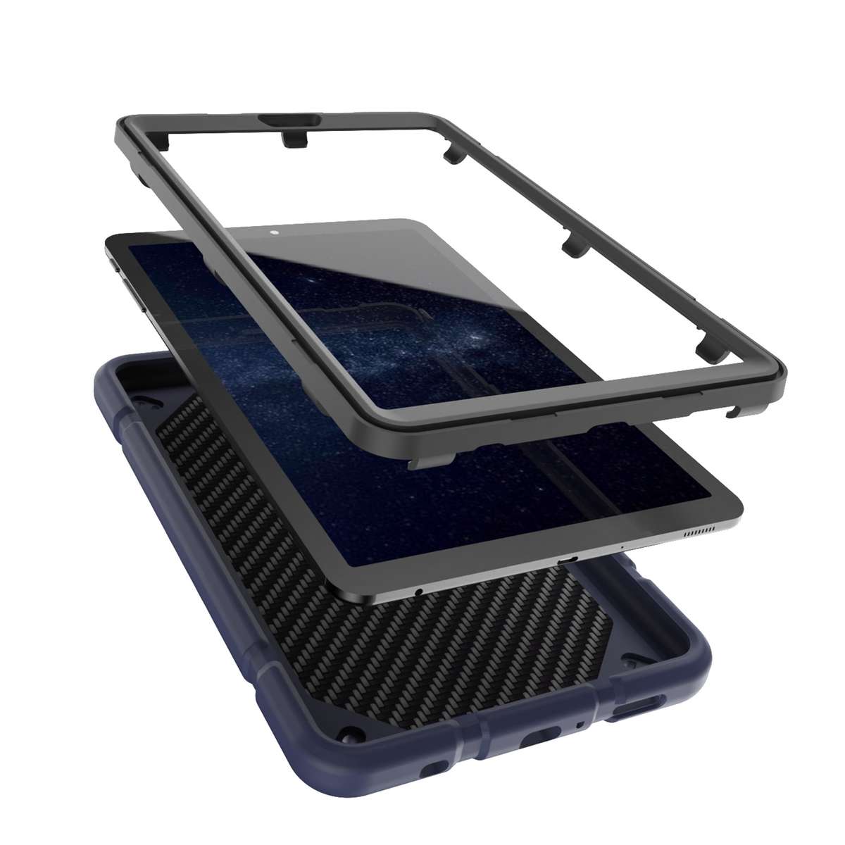 For Samsung Galaxy Tab A7 Lite Armor Holder Silicone Hybrid PC Tablet Case(Navy Blue Black)