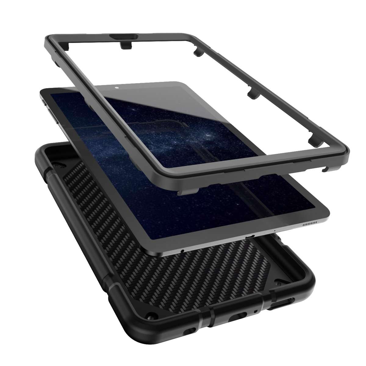 For Samsung Galaxy Tab A7 Lite Armor Holder Silicone Hybrid PC Tablet Case(Black)