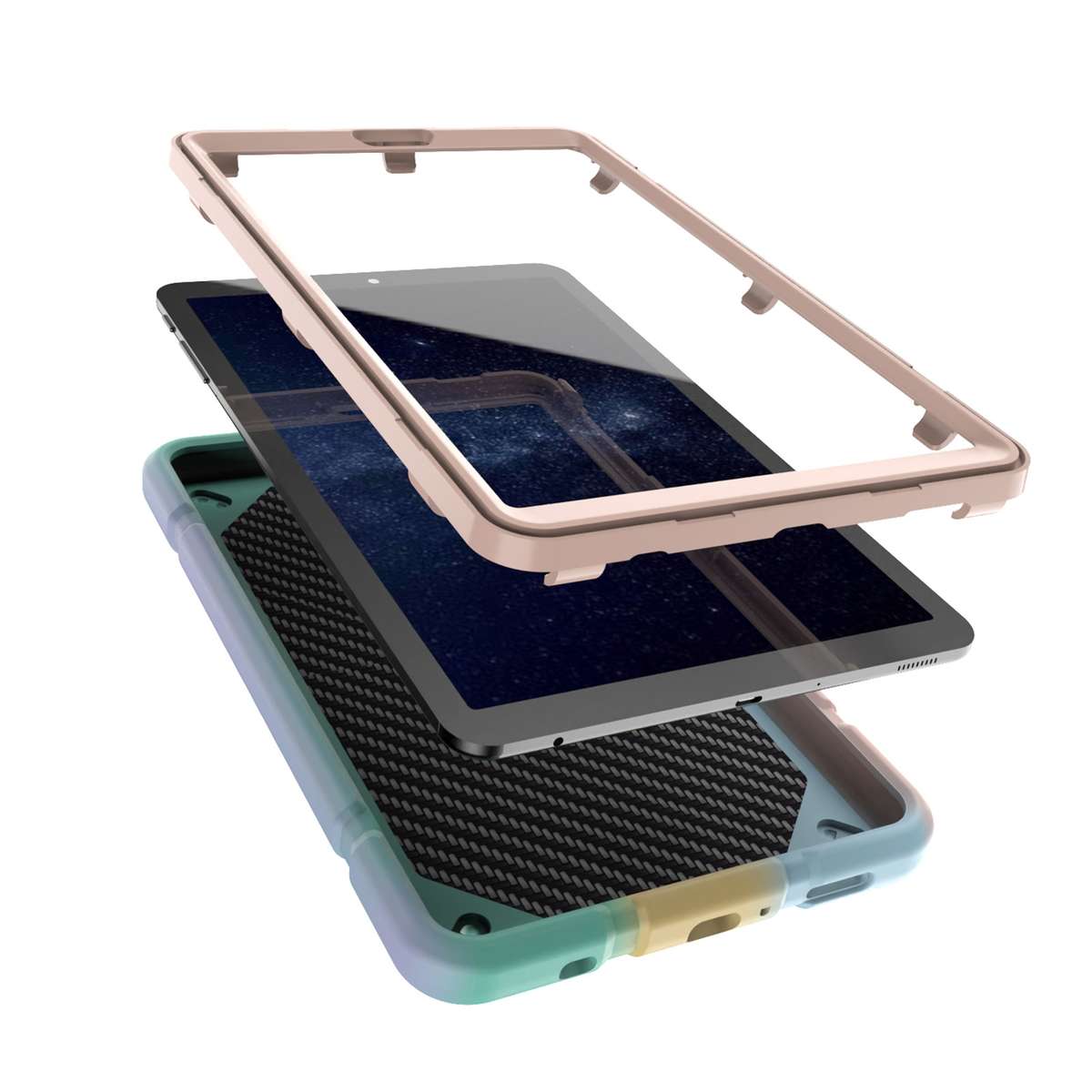 For Samsung Galaxy Tab A7 Lite Armor Holder Silicone Hybrid PC Tablet Case(Gradient Color Gold)