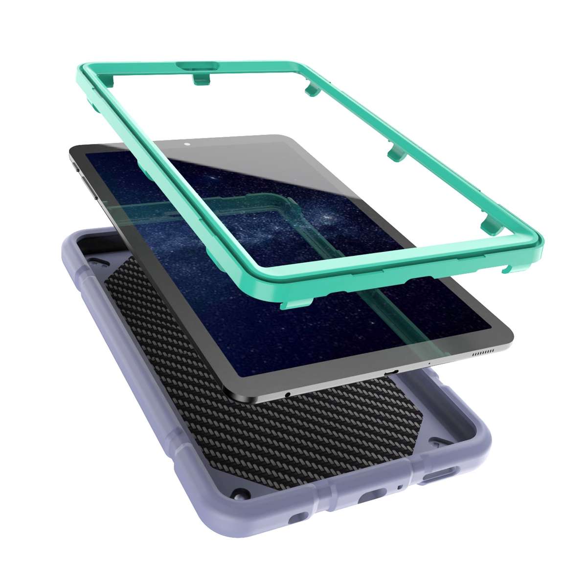 For Samsung Galaxy Tab A7 Lite Armor Holder Silicone Hybrid PC Tablet Case(Purple Mint Green)