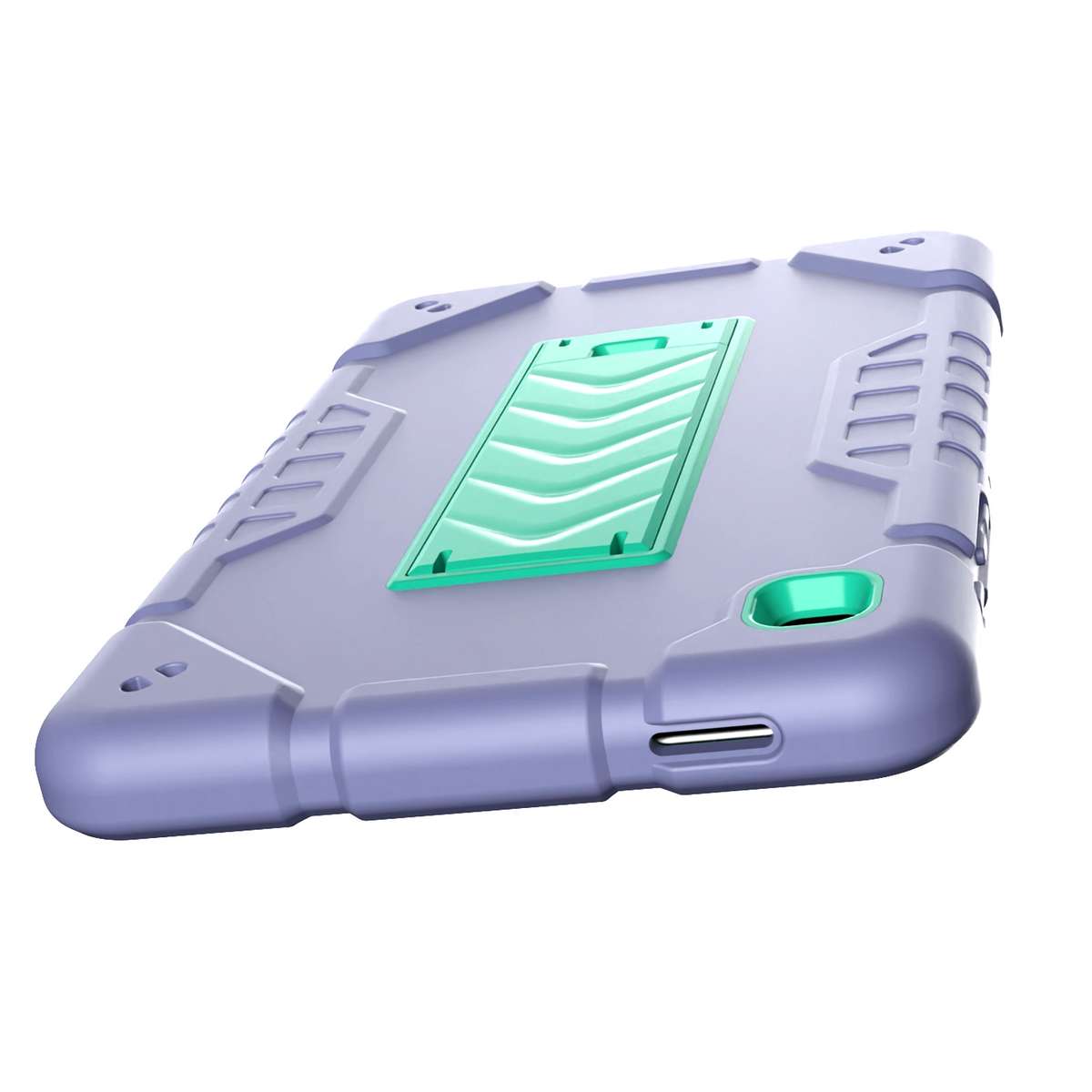 For Samsung Galaxy Tab A7 Lite Armor Holder Silicone Hybrid PC Tablet Case(Purple Mint Green)