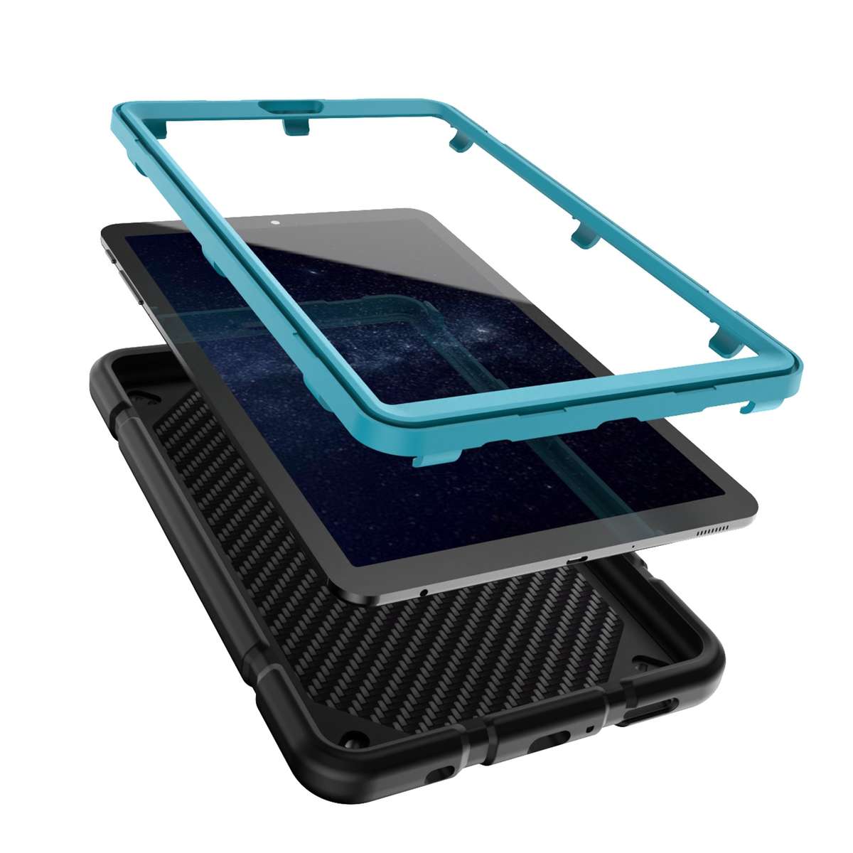 For Samsung Galaxy Tab A7 Lite Armor Holder Silicone Hybrid PC Tablet Case(Black Blue)