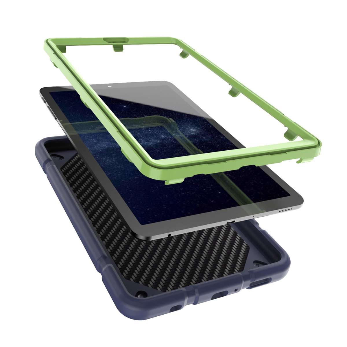 For Samsung Galaxy Tab A7 Lite Armor Holder Silicone Hybrid PC Tablet Case(Navy Yellow Green)