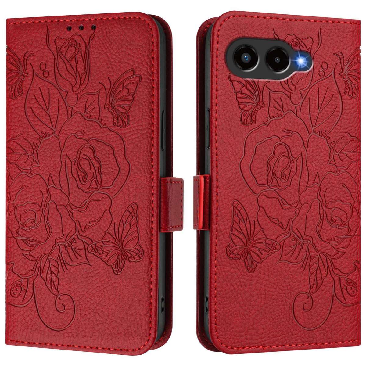For T-Mobile Revvl 8 5G Embossed Rose RFID Anti-theft Leather Phone Case(Red)