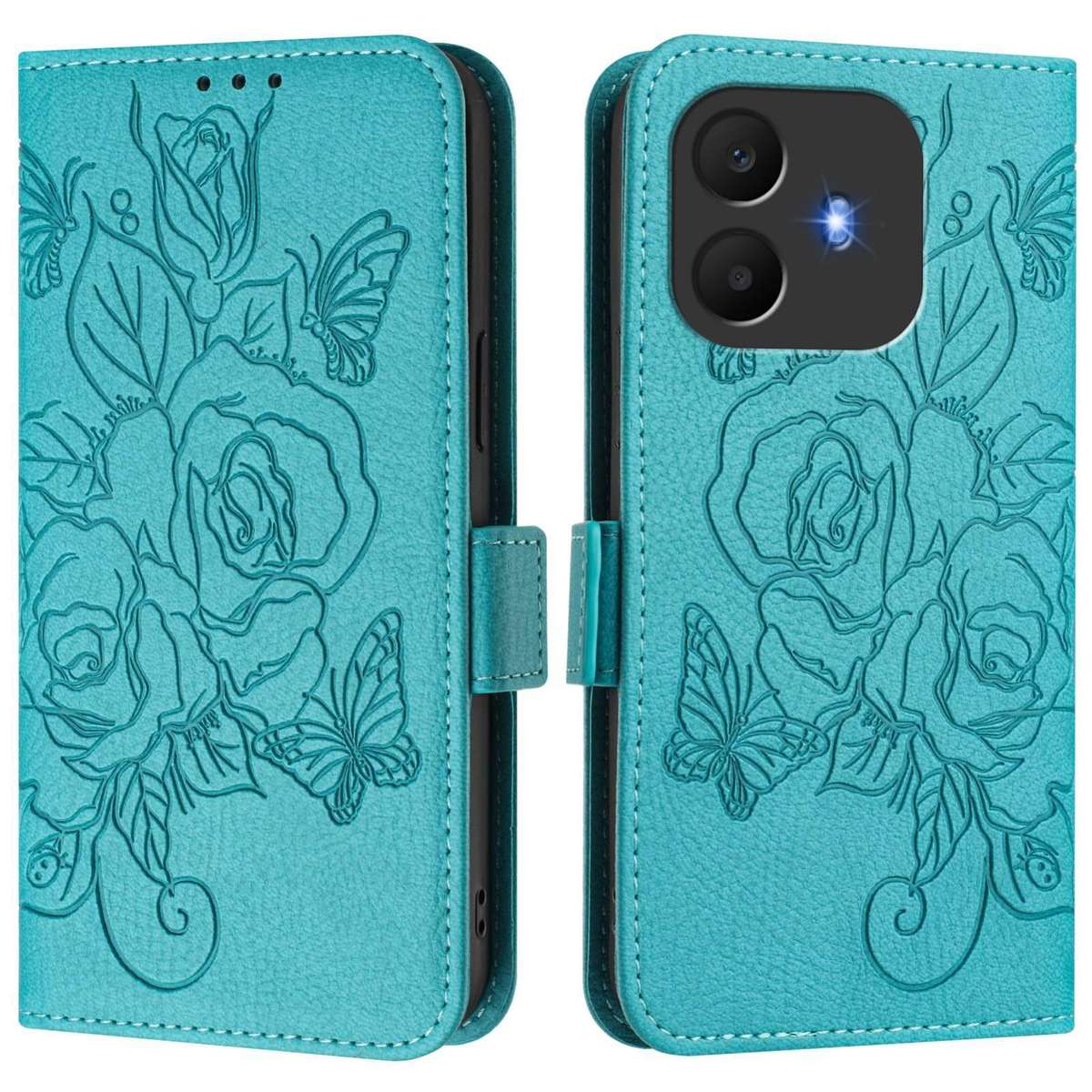 For TCL K70 Power 4G / K70 4G Embossed Rose RFID Anti-theft Leather Phone Case(Light Blue)