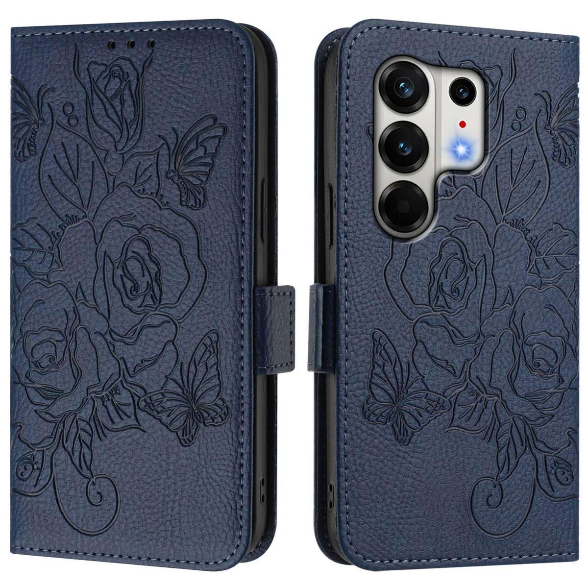 For Tecno Camon 50 Pro 4G Embossed Rose RFID Anti-theft Leather Phone Case(Dark Blue)