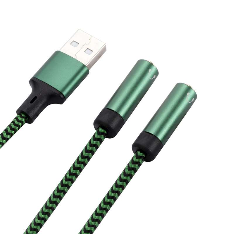 USB 2.0 to Dual 3.5mm Audio Adapter Cable, Length:1m(Green)