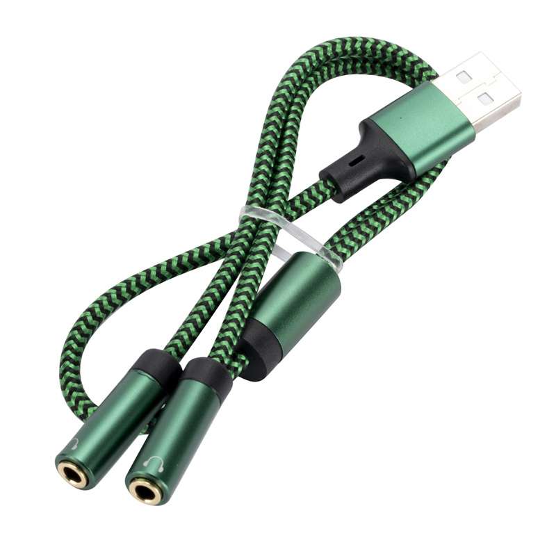 USB 2.0 to Dual 3.5mm Audio Adapter Cable, Length:2m(Green)