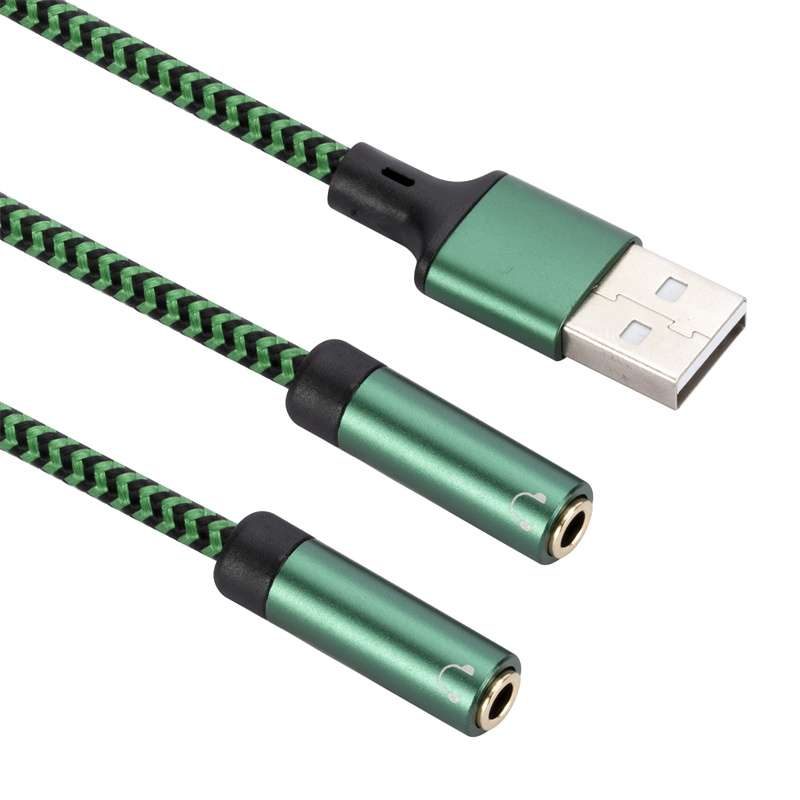 USB 2.0 to Dual 3.5mm Audio Adapter Cable, Length:2m(Green)