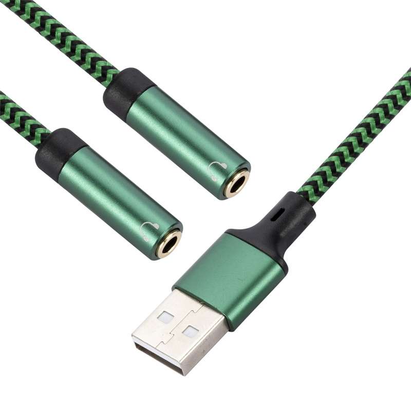 USB 2.0 to Dual 3.5mm Audio Adapter Cable, Length:2m(Green)