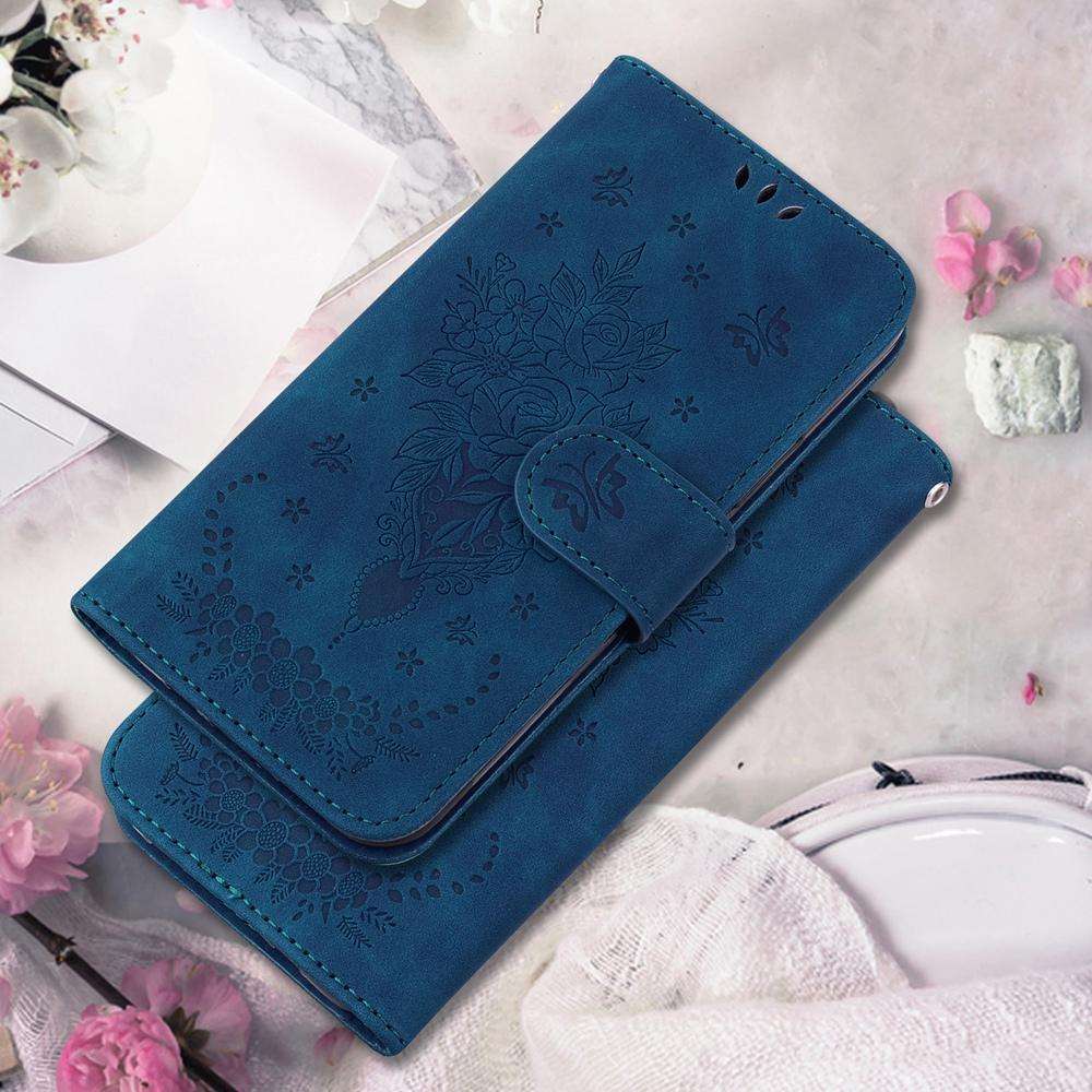 For Redmi K80 / K80 Pro / Xiaomi Poco F7 Pro Butterfly Rose Embossed Leather Phone Case(Blue)