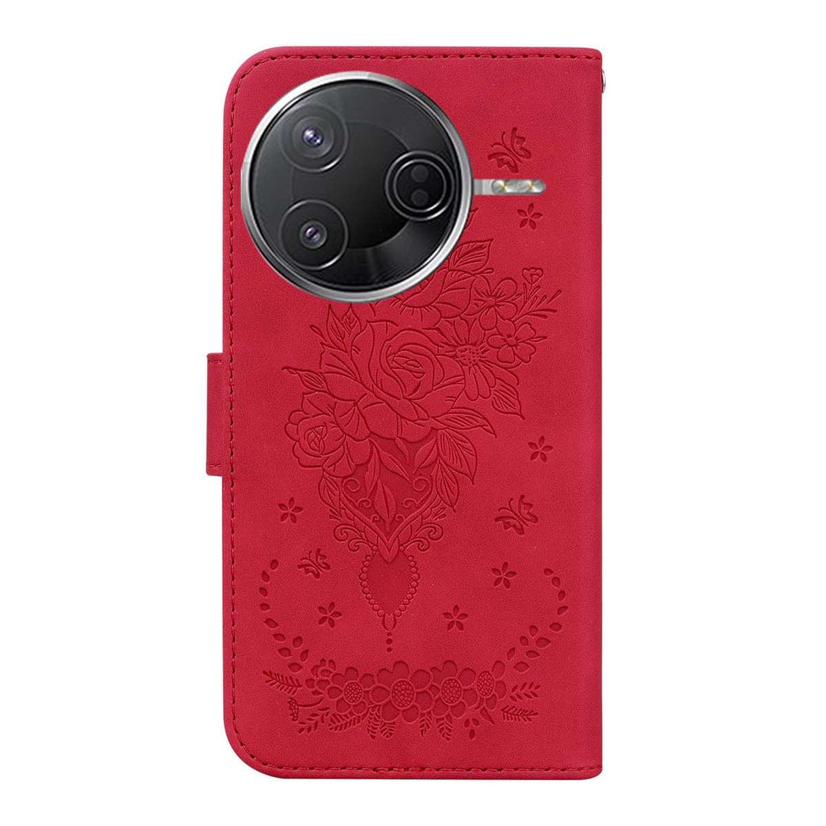 For Redmi K80 / K80 Pro / Xiaomi Poco F7 Pro Butterfly Rose Embossed Leather Phone Case(Red)