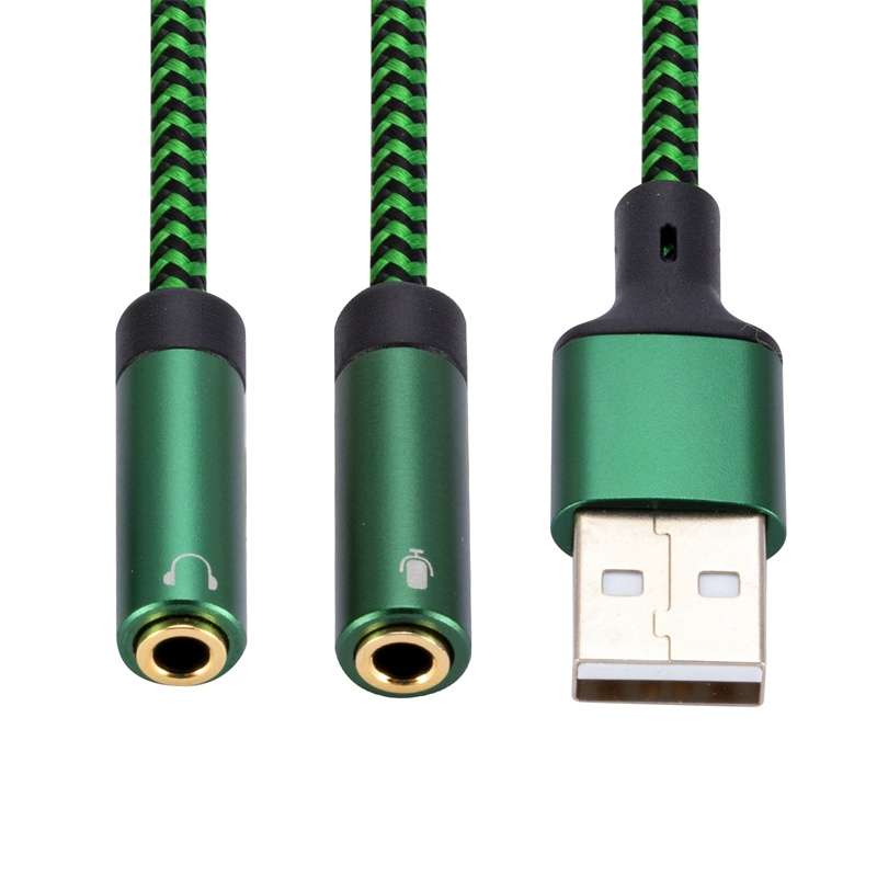 USB-A to Dual 3.5mm Separate Style Audio Adapter Cable, Length:1m(Green)