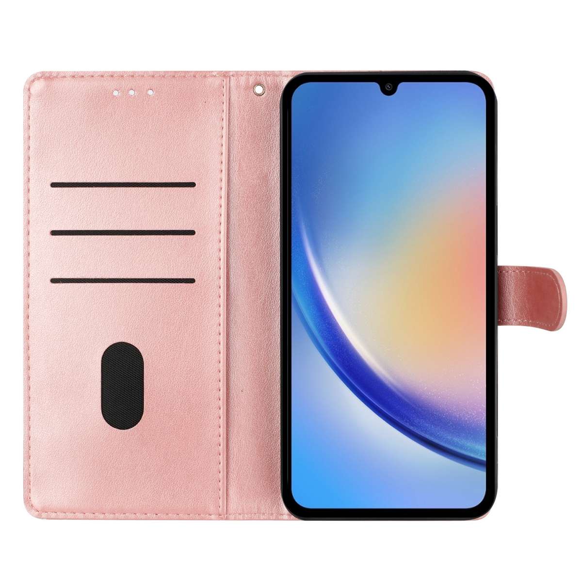 For Redmi 13 4G Butterflies and Flowers Leather Phone Case(Rose Gold)