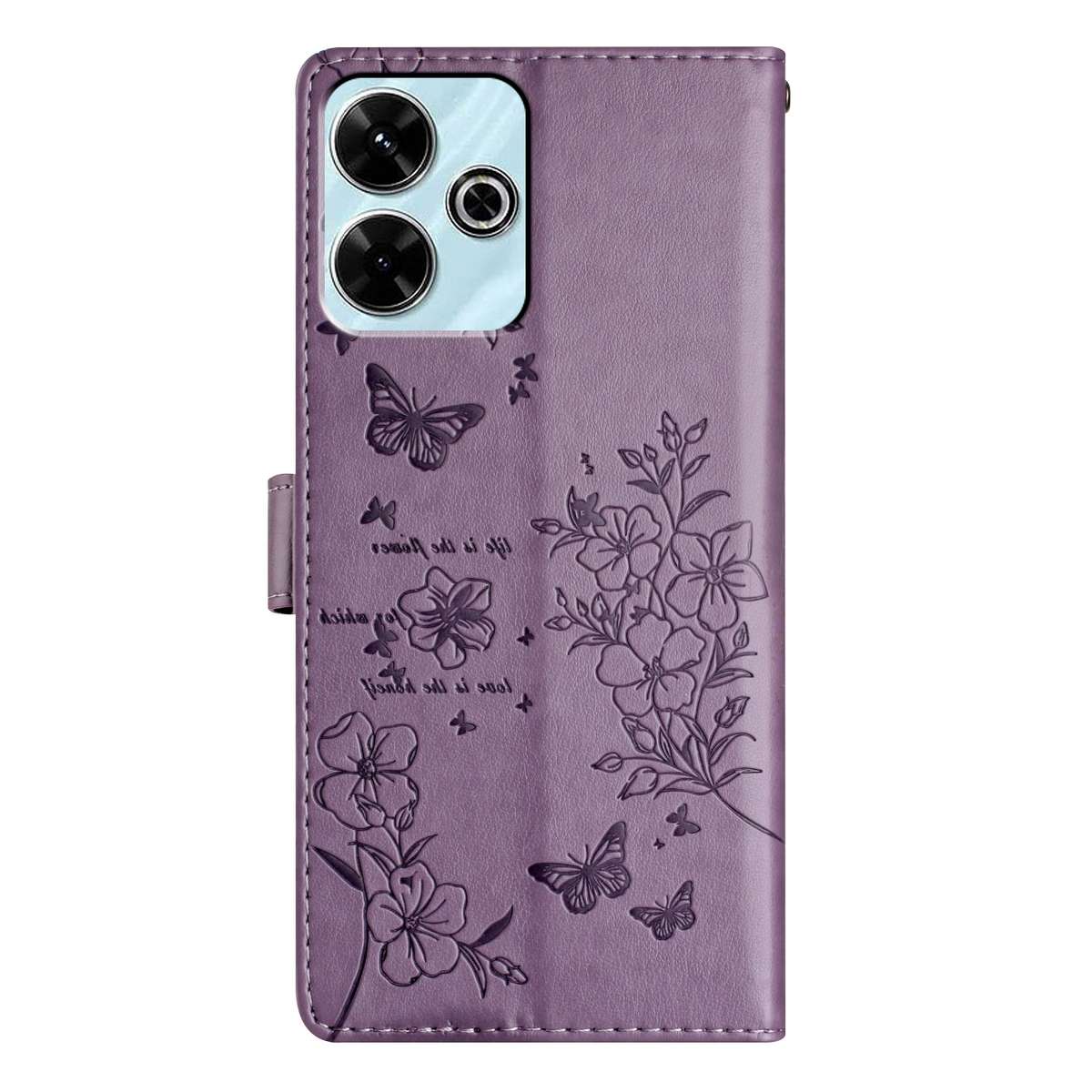 For Redmi 13 4G Butterflies and Flowers Leather Phone Case(Purple)