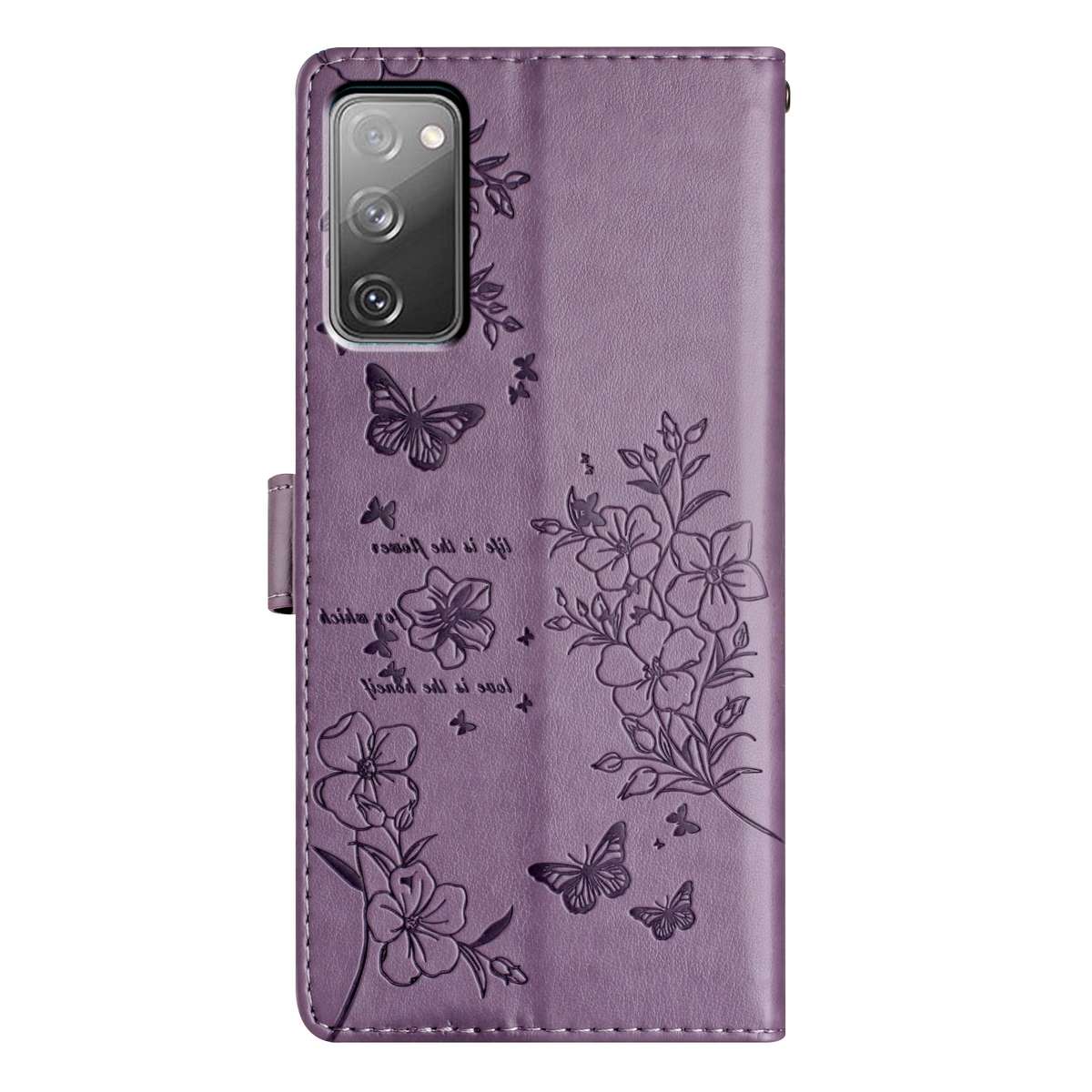 For Samsung Galaxy S20 FE Butterflies and Flowers Leather Phone Case(Purple)