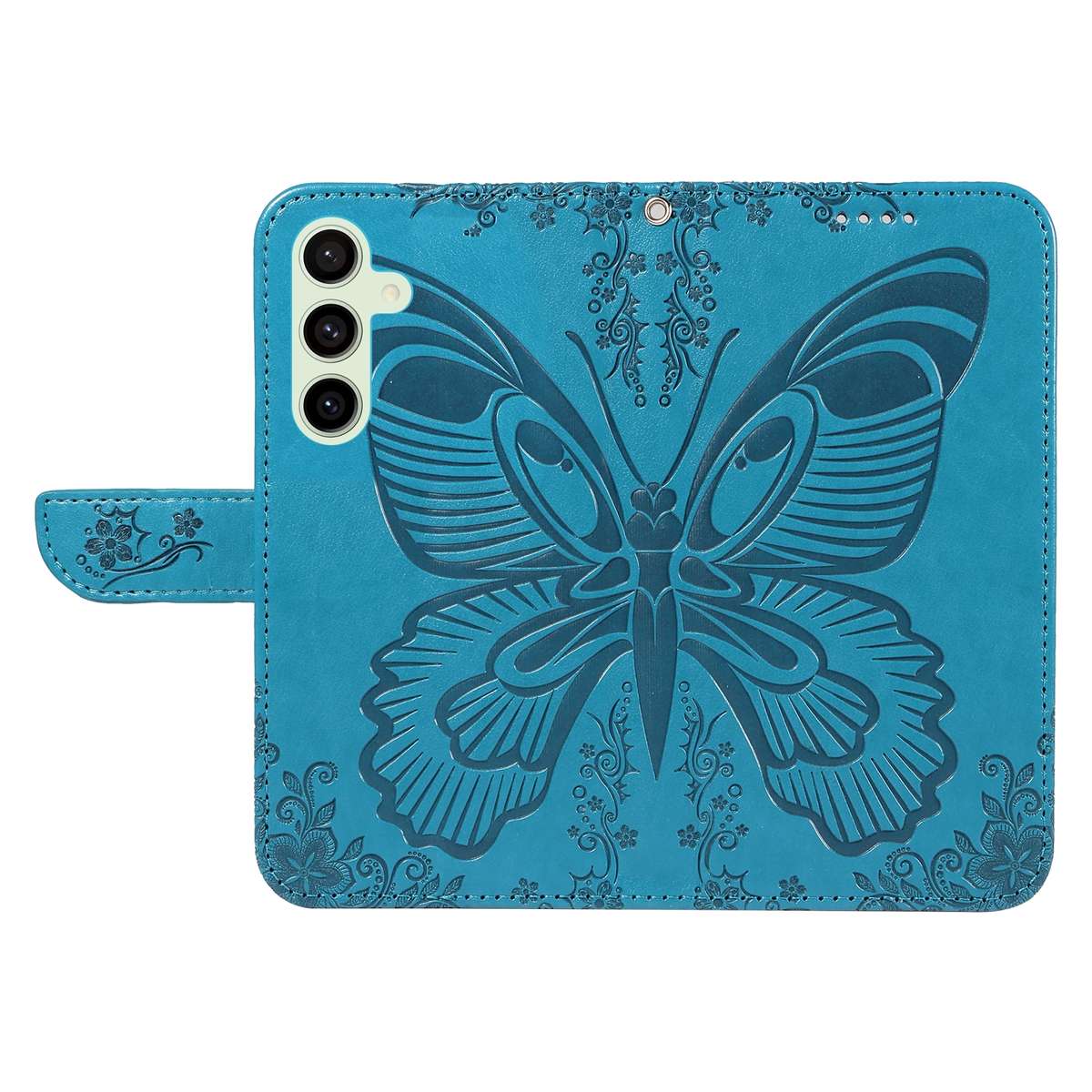 For Samsung Galaxy S24 FE 5G Swallowtail Butterfly Embossed Leather Phone Case(Blue)