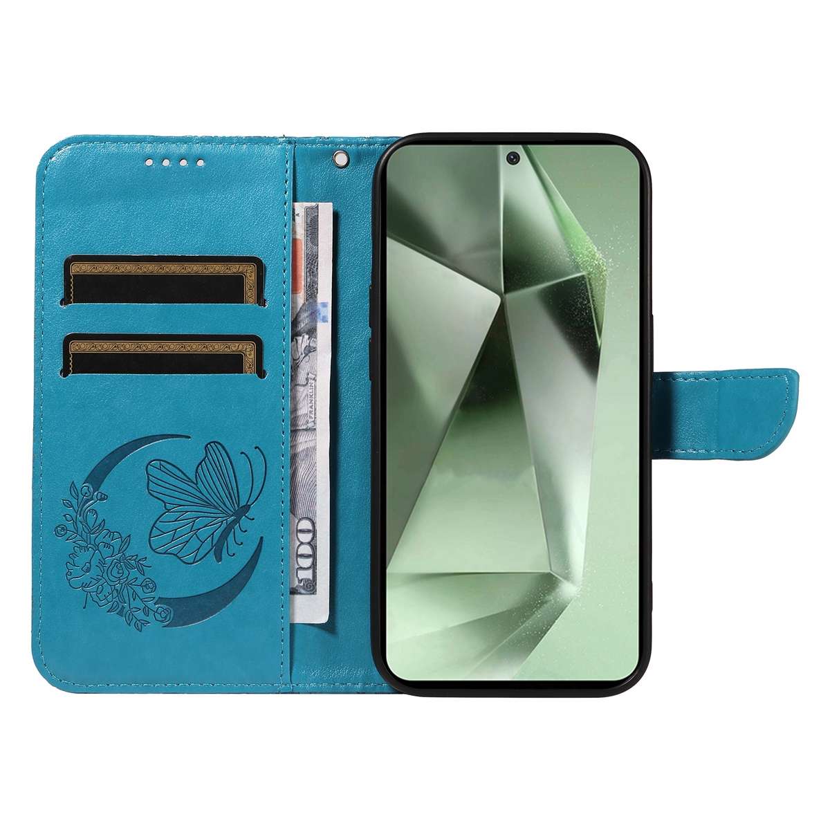 For Samsung Galaxy S24 FE 5G Swallowtail Butterfly Embossed Leather Phone Case(Blue)