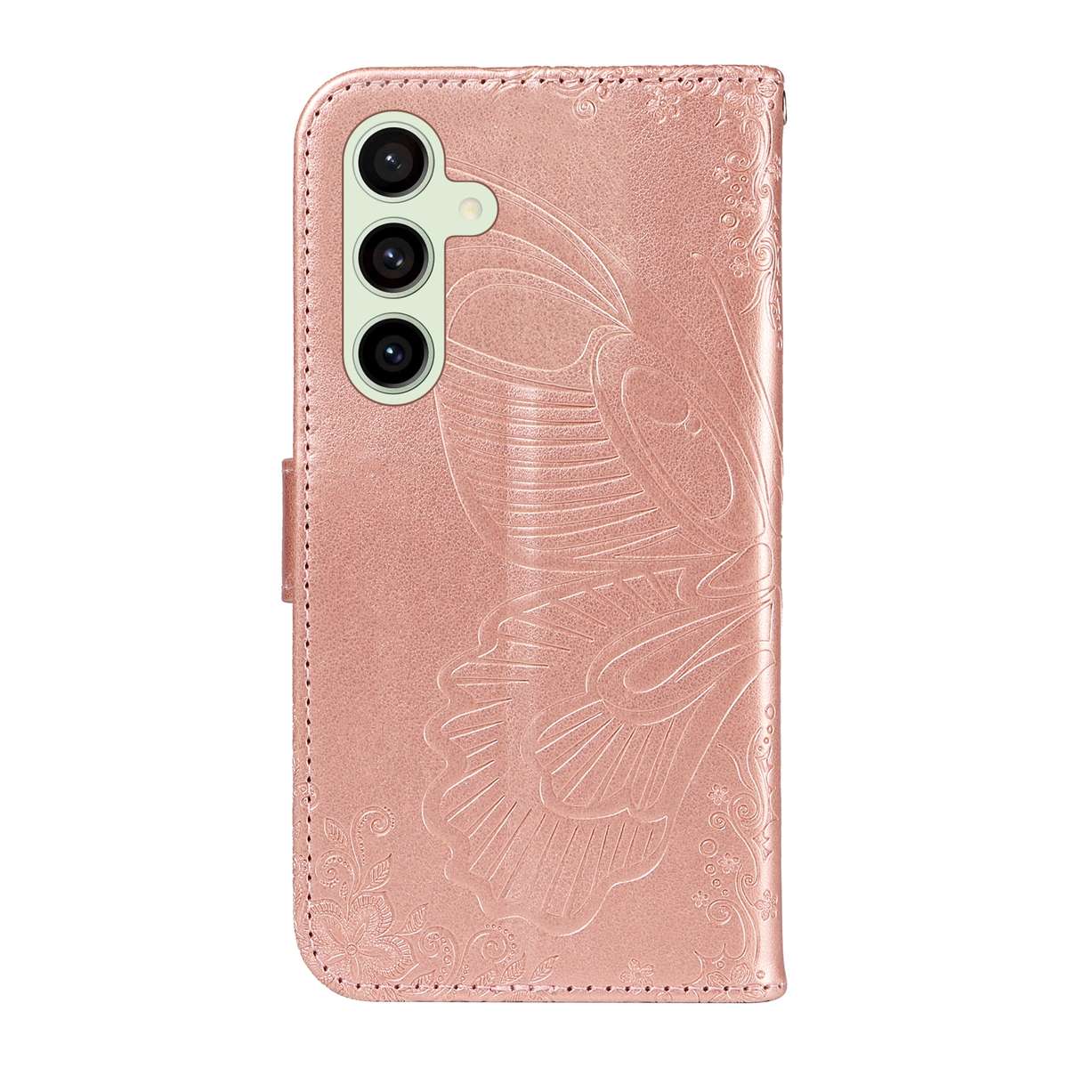 For Samsung Galaxy S24 FE 5G Swallowtail Butterfly Embossed Leather Phone Case(Rose Gold)