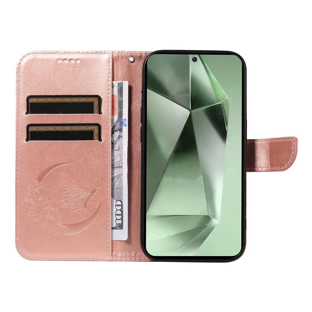 For Samsung Galaxy S24 FE 5G Swallowtail Butterfly Embossed Leather Phone Case(Rose Gold)