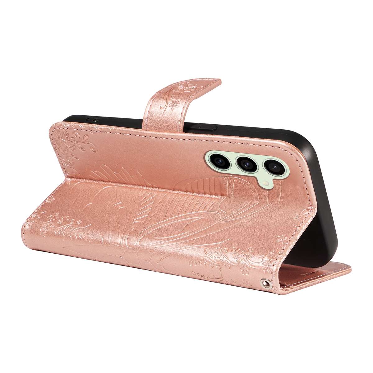 For Samsung Galaxy S24 FE 5G Swallowtail Butterfly Embossed Leather Phone Case(Rose Gold)