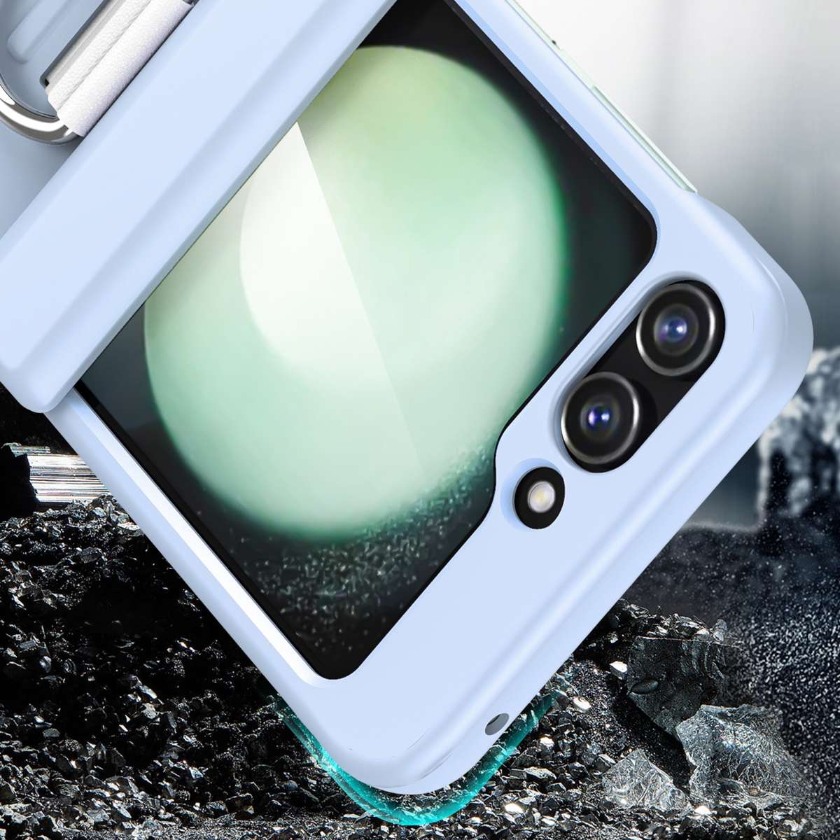 For Samsung Galaxy Z Flip5 5G TPU+PC Folding Center Shaft Phone Case with Ring(Blue)