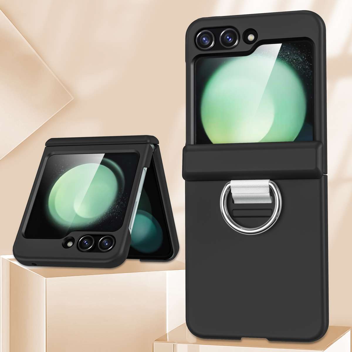 For Samsung Galaxy Z Flip5 5G TPU+PC Folding Center Shaft Phone Case with Ring(Black)