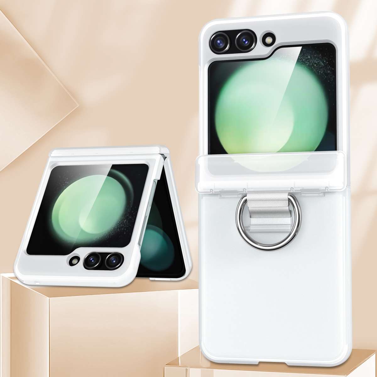 For Samsung Galaxy Z Flip4 5G TPU+PC Folding Center Shaft Phone Case with Ring(Matte White)