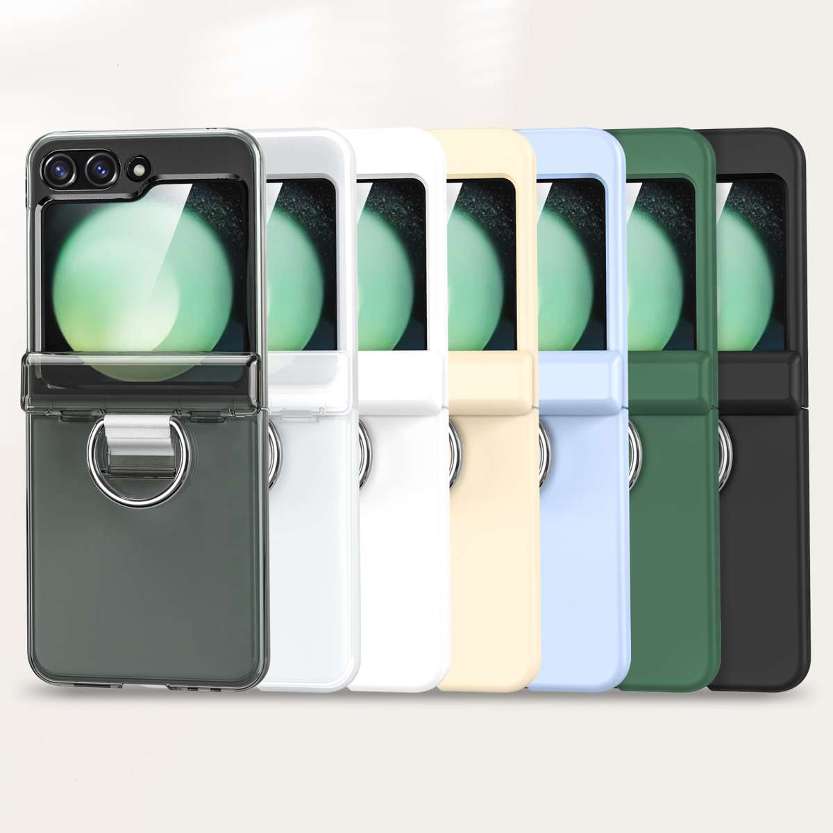For Samsung Galaxy Z Flip4 5G TPU+PC Folding Center Shaft Phone Case with Ring(Matte White)