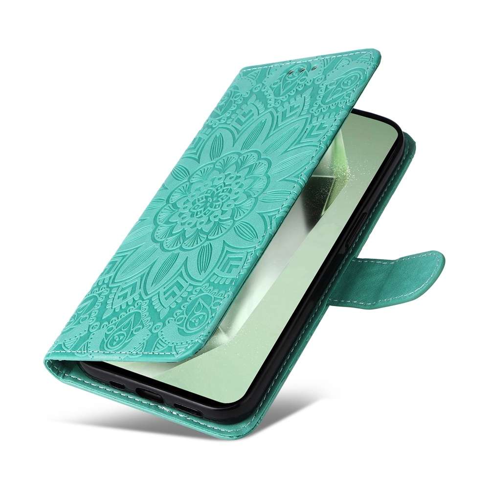 For Samsung Galaxy S24 FE 5G Embossed Sunflower Leather Phone Case(Green)