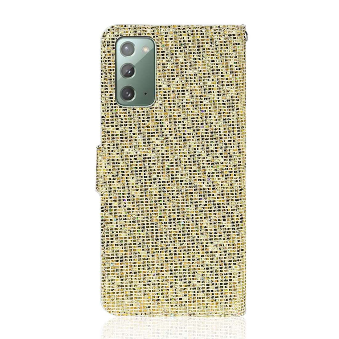 For Samsung Galaxy Note 20 Glitter Powder Horizontal Flip Leather Case with Card Slots & Holder & La