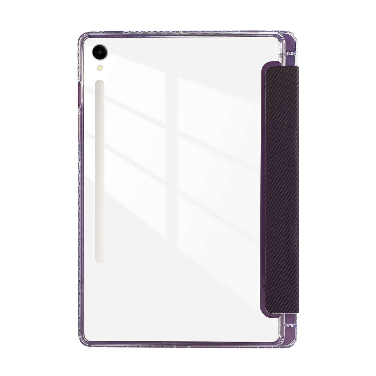 For Samsung Galaxy Tab S9 / S9 FE Carbon Fiber Clear Acrylic 3-Fold Leather Tablet Case(Purple)