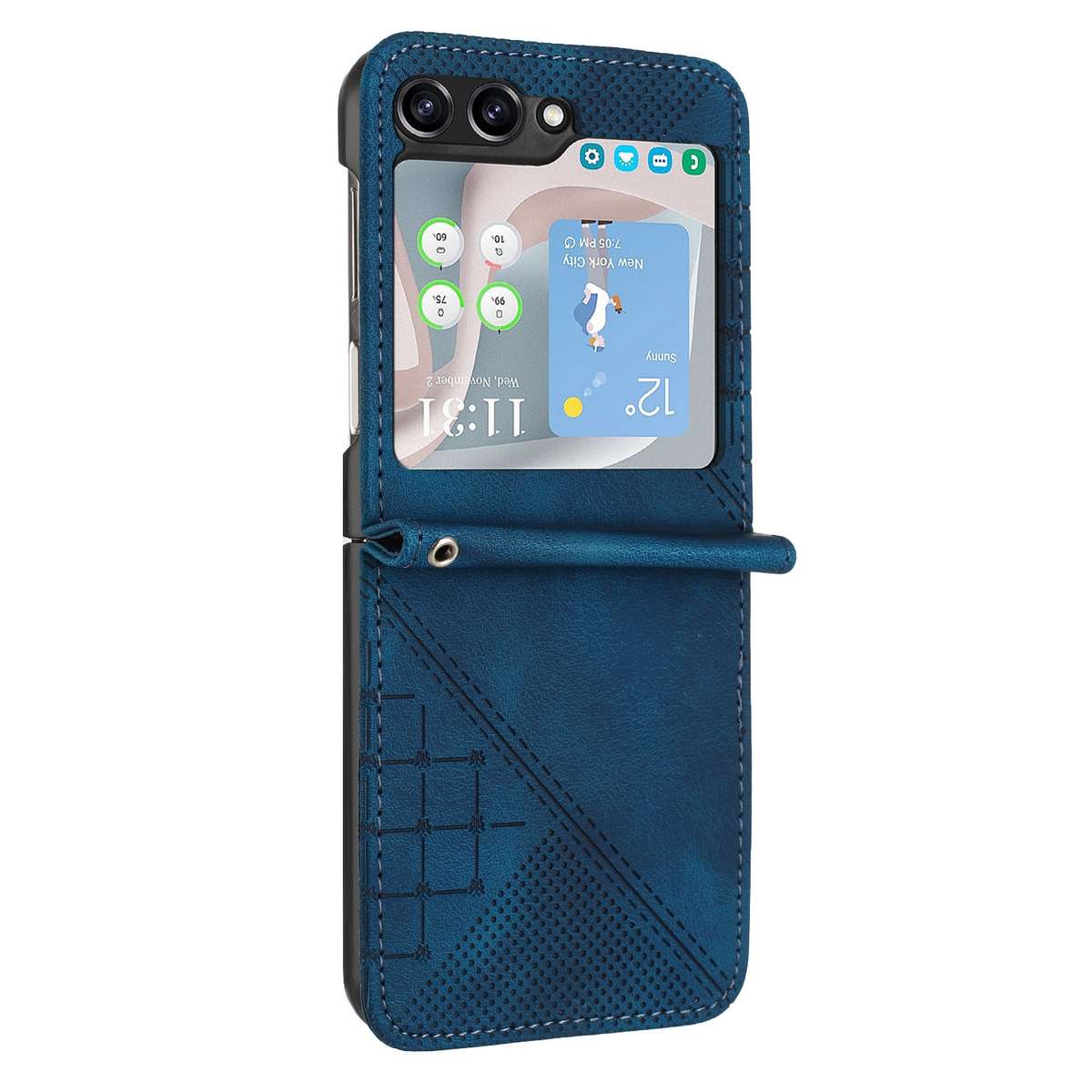 For Samsung Galaxy Z Flip5 YX0080 Grid Butterfly Embossed Pattern Flip Leather Pho ... (Dark Blue)