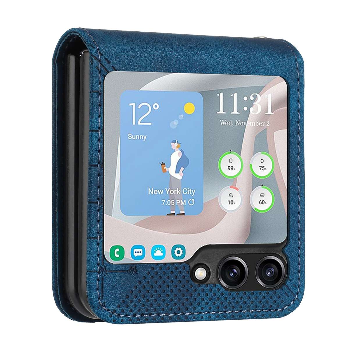 For Samsung Galaxy Z Flip5 YX0080 Grid Butterfly Embossed Pattern Flip Leather Pho ... (Dark Blue)