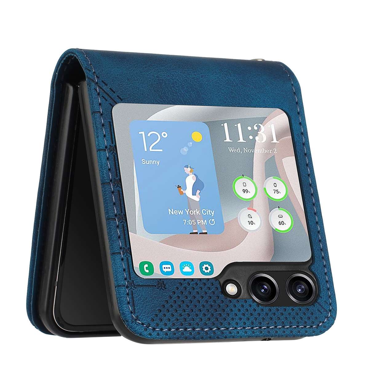 For Samsung Galaxy Z Flip5 YX0080 Grid Butterfly Embossed Pattern Flip Leather Pho ... (Dark Blue)