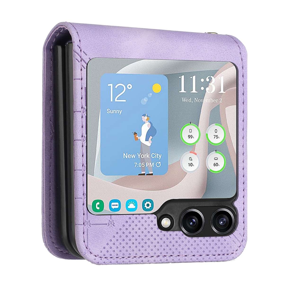 For Samsung Galaxy Z Flip5 YX0080 Grid Butterfly Embossed Pattern Flip Leather ... (Light Purple)